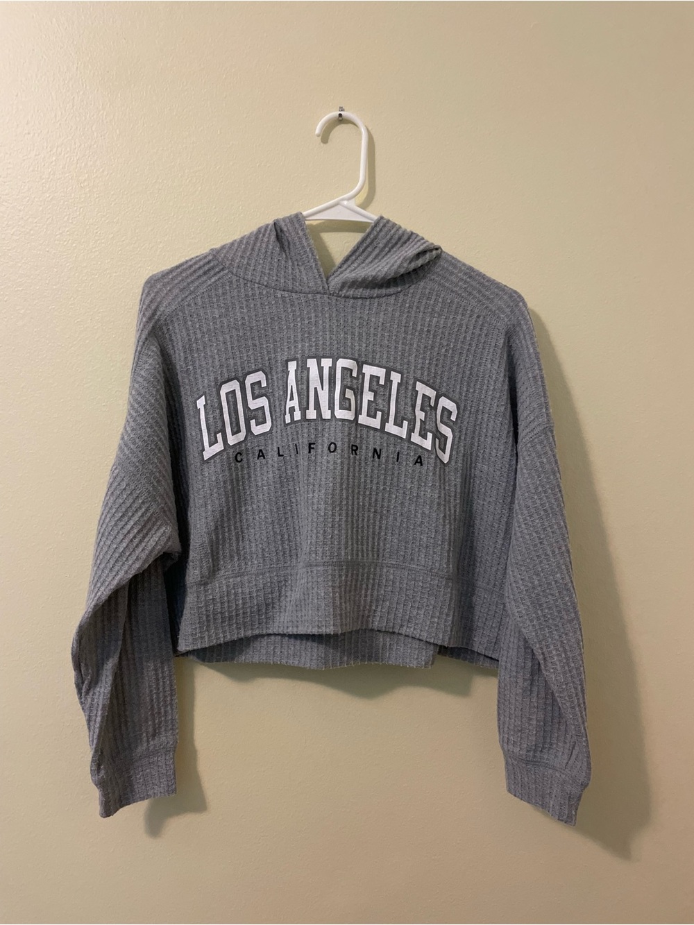 Ultra Flirt Grey Los Angeles Waffle-Knit Hooded Crop Sweatshirt